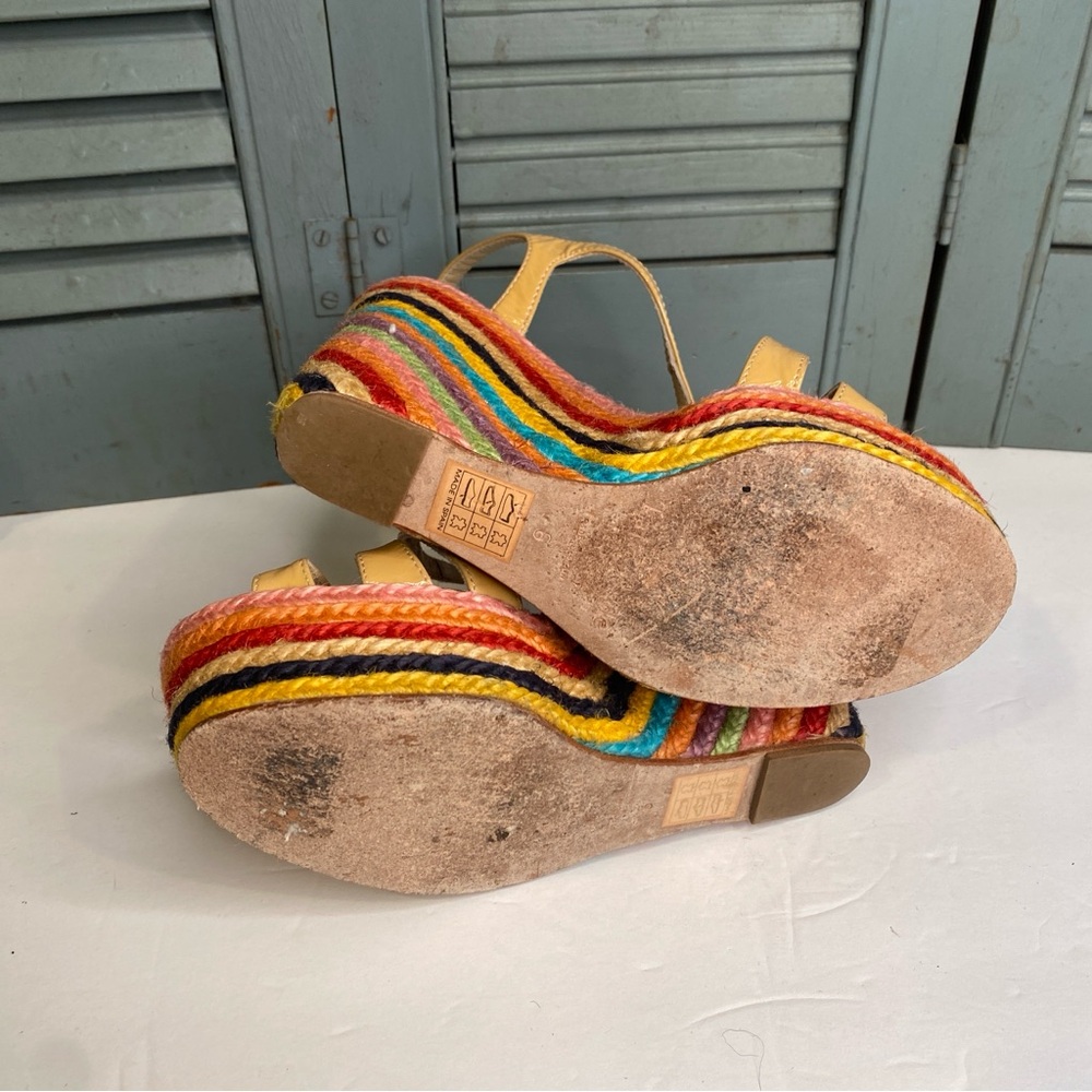Kate Spade Lindsay Rainbow Espadrille Raffia & Leather Wedge Heel Sandals Size 6 - Picture 6 of 12